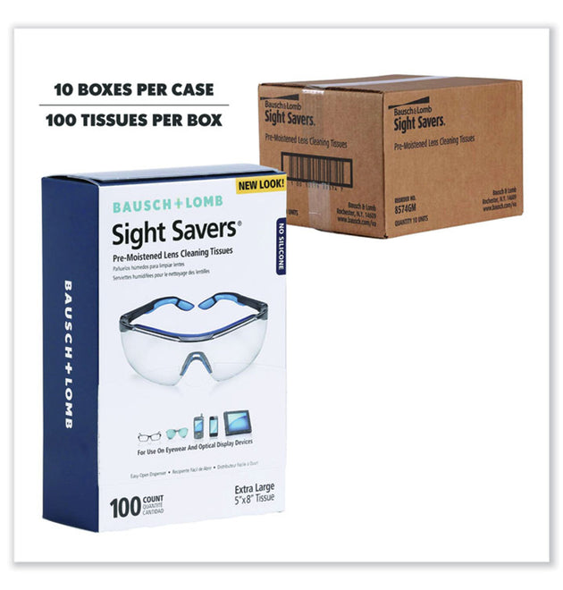 Sight Savers Premoistened Lens Cleaning Tissues, 8 x 5, 100/Box, 10 Box/Carton