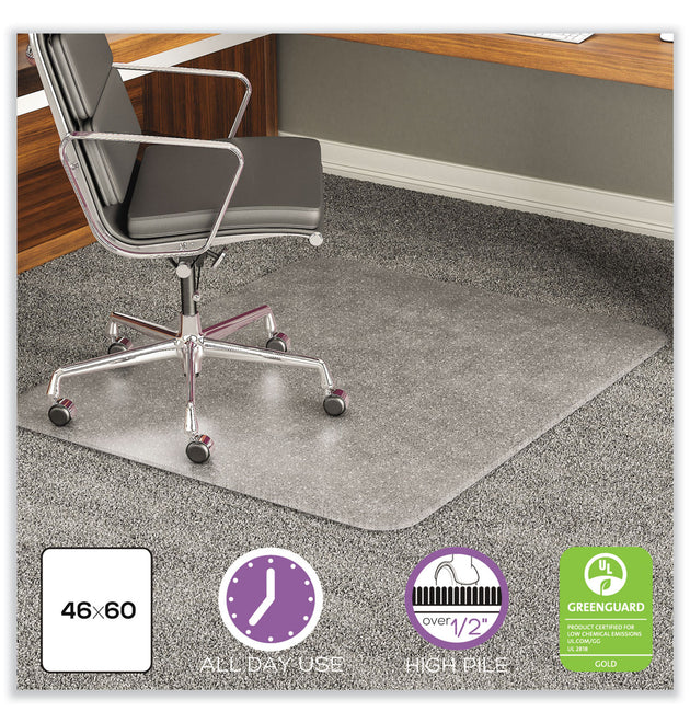 ExecuMat All Day Use Chair Mat for High Pile Carpet, 46 x 60, Rectangular, Clear