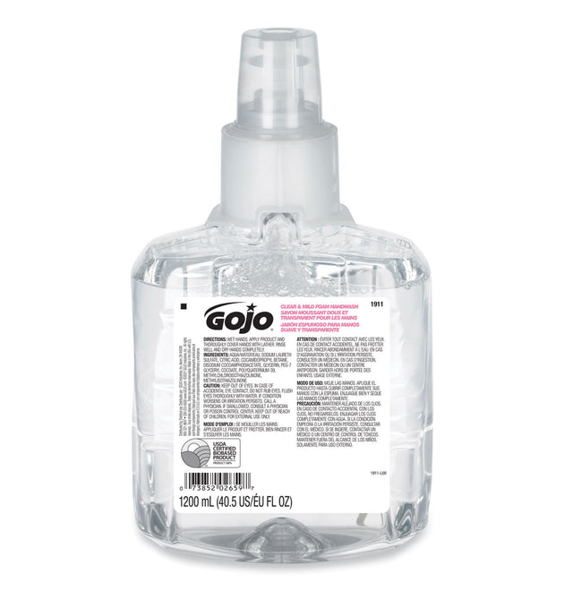 Clear and Mild Foam Handwash Refill, For GOJO LTX-12 Dispenser, Fragrance-Free, 1,200 mL Refill