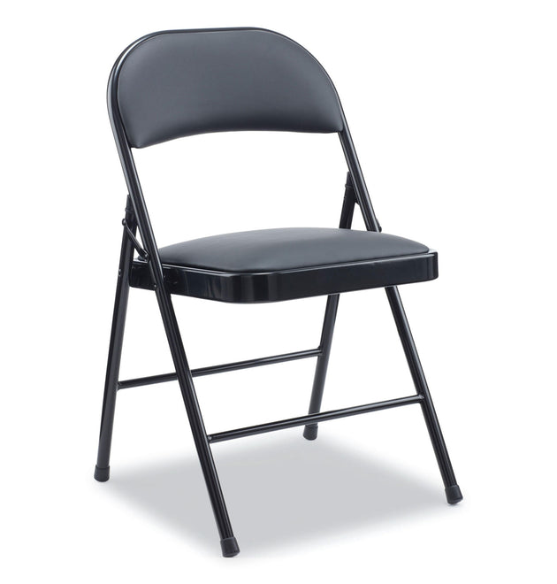 Alera PU Padded Folding Chair, Supports Up to 250 lb, Black Seat, Black Back, Black Base, 4/Carton