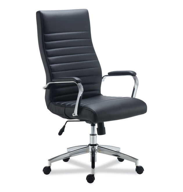 Alera Eddleston Leather Manager Chair, Supports Up to 275 lb, Black Seat/Back, Chrome Base