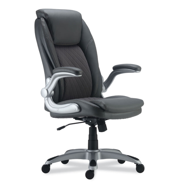 Alera Leithen Bonded Leather Midback Chair, Supports Up to 275 lb, Gray Seat/Back, Silver Base