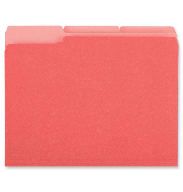 Deluxe Colored Top Tab File Folders, 1/3-Cut Tabs: Assorted, Letter Size, Red/Light Red, 100/Box