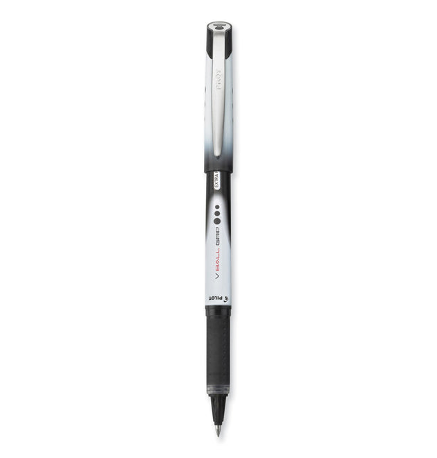 VBall Grip Liquid Ink Roller Ball Pen, Stick, Extra-Fine 0.5 mm, Black Ink, Black/White Barrel, Dozen