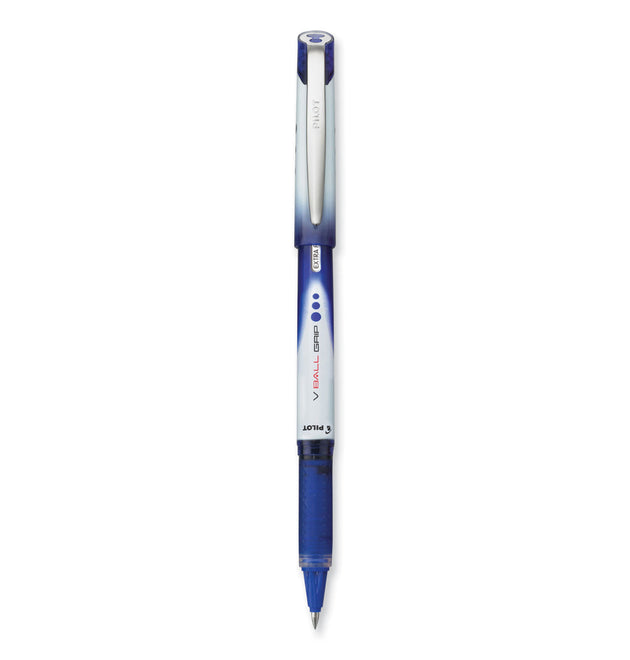 VBall Grip Liquid Ink Roller Ball Pen, Stick, Extra-Fine 0.5 mm, Blue Ink, Blue/White Barrel, Dozen