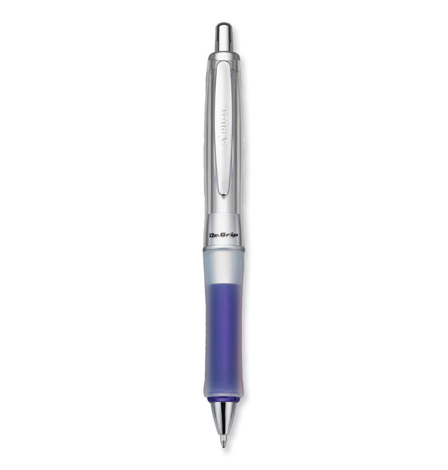 Dr. Grip Center of Gravity Ballpoint Pen, Retractable, Medium 1 mm, Black Ink, Silver/Navy Grip Barrel