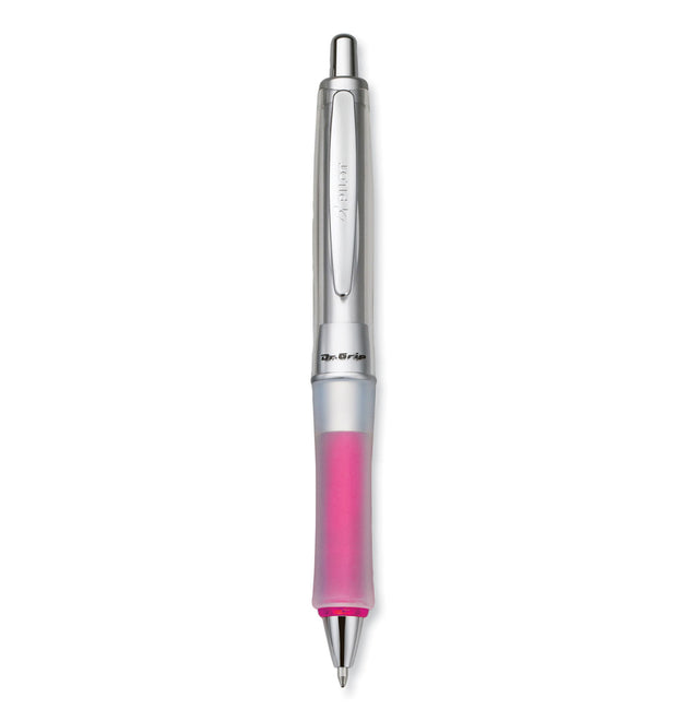 Dr. Grip Center of Gravity Ballpoint Pen, Retractable, Medium 1 mm, Black Ink, Silver/Pink Grip Barrel