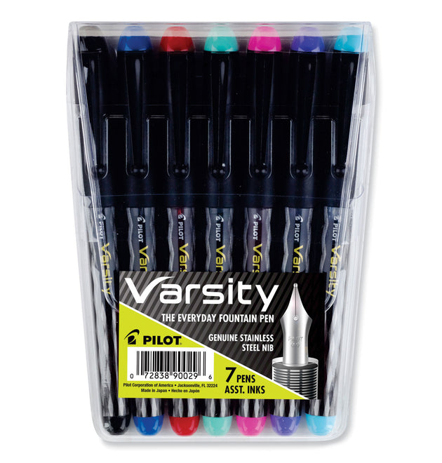 Varsity Fountain Pen, Medium 1 mm, Assorted Ink and Barrel Colors, 7/Pack