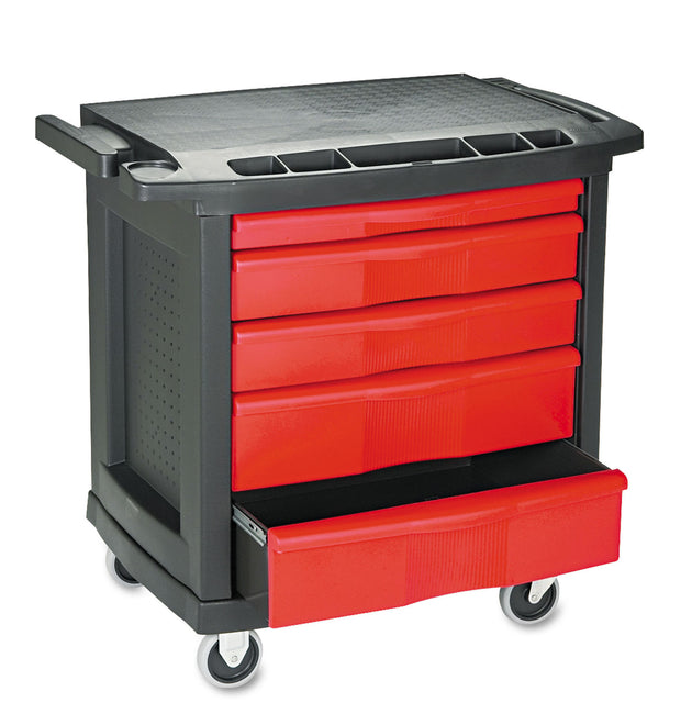 Five-Drawer Mobile Workcenter, 32.63w x 19.9d x 33.5h, Black Plastic Top