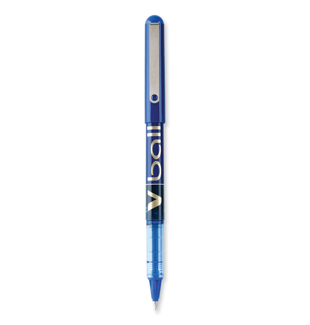 VBall Liquid Ink Roller Ball Pen, Stick, Fine 0.7 mm, Blue Ink, Blue/Clear Barrel, Dozen