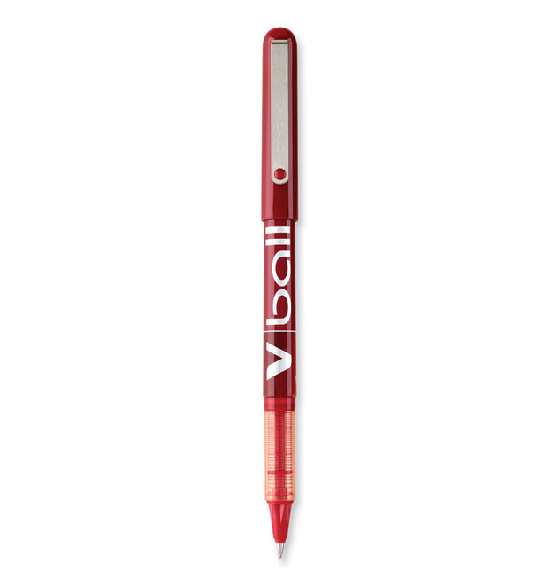 VBall Liquid Ink Roller Ball Pen, Stick, Extra-Fine 0.5 mm, Red Ink, Red/Clear Barrel, Dozen