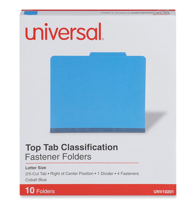 Pressboard Classification Folders, Letter, Four-Section, Cobalt Blue, 10/Box