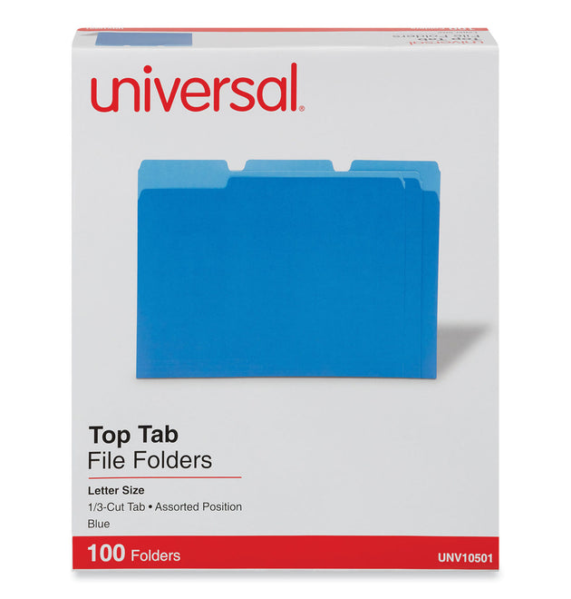 Deluxe Colored Top Tab File Folders, 1/3-Cut Tabs: Assorted, Letter Size, Blue/Light Blue, 100/Box