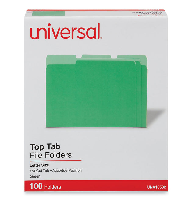 Deluxe Colored Top Tab File Folders, 1/3-Cut Tabs: Assorted, Letter Size, Green/Light Green, 100/Box