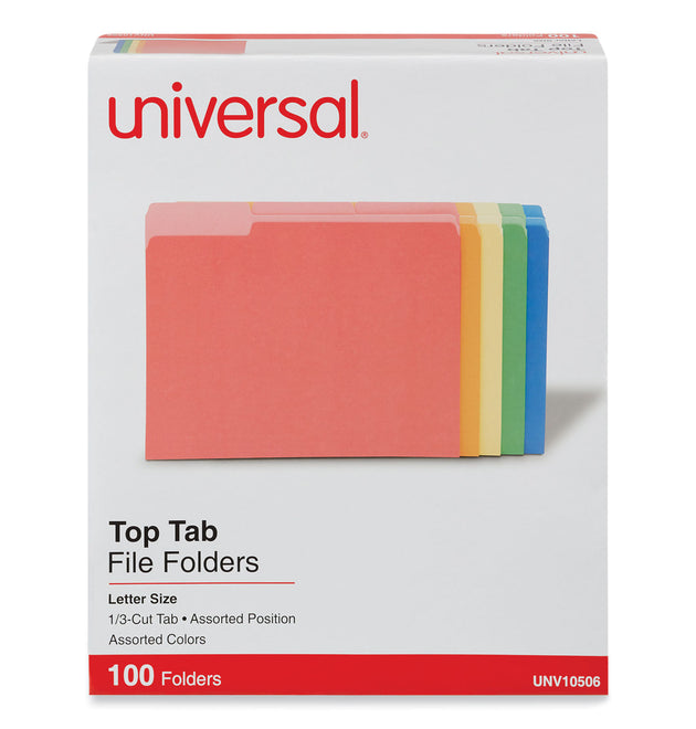 Deluxe Colored Top Tab File Folders, 1/3-Cut Tabs: Assorted, Letter Size, Assorted Colors, 100/Box