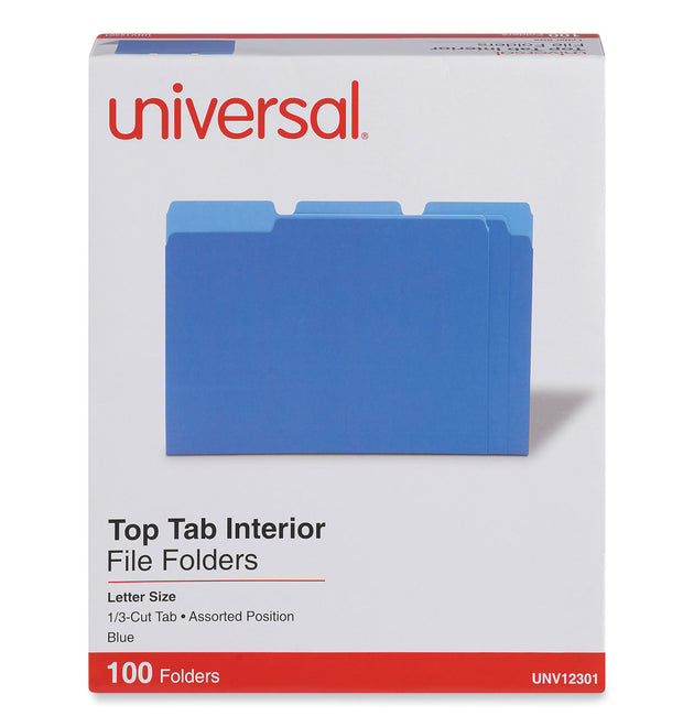 Interior File Folders, 1/3-Cut Tabs: Assorted, Letter Size, 11-pt Stock, Blue, 100/Box