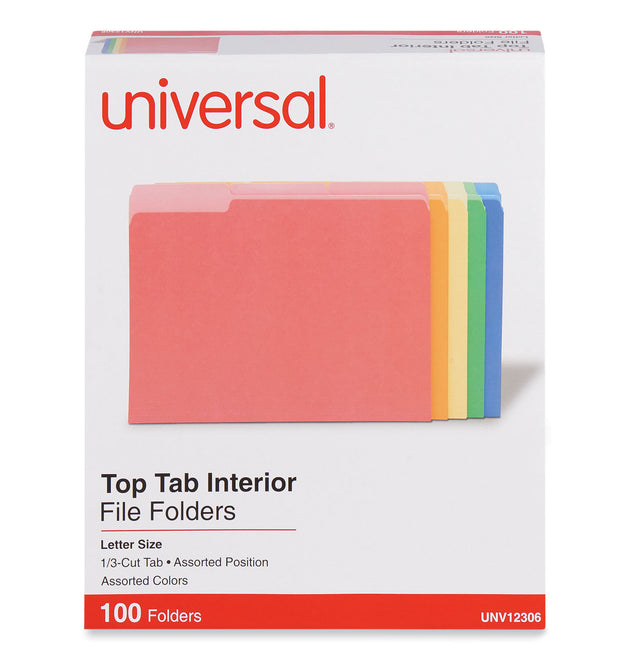 Interior File Folders, 1/3-Cut Tabs: Assorted, Letter Size, 11-pt Stock, Assorted Colors, 100/Box