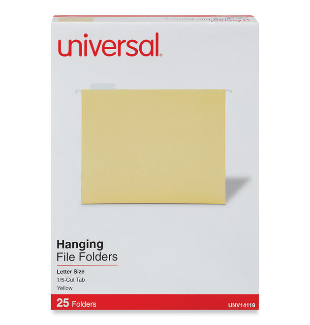 Deluxe Bright Color Hanging File Folders, Letter Size, 1/5-Cut Tabs, Yellow, 25/Box