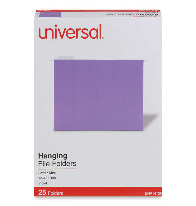 Deluxe Bright Color Hanging File Folders, Letter Size, 1/5-Cut Tabs, Violet, 25/Box