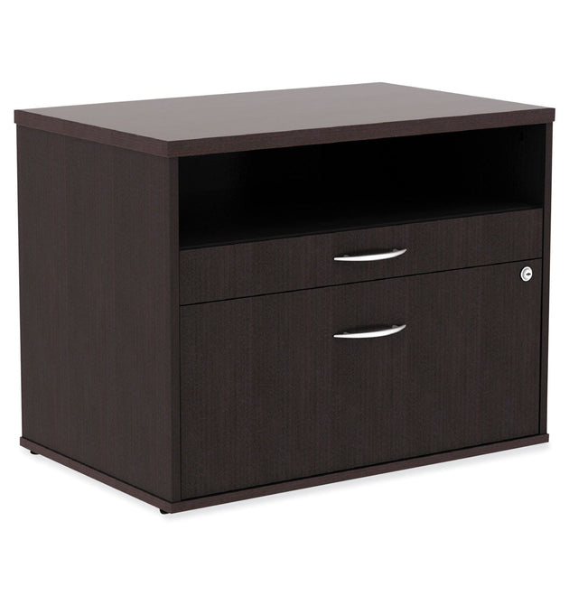 Alera Open Office Desk Series Low File Cabinet Credenza, 2-Drawer: Pencil/File,Legal/Letter,1 Shelf,Espresso,29.5x19.13x22.88