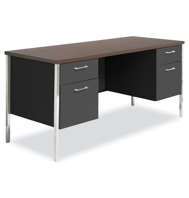 Double Pedestal Steel Credenza, 60w x 24d x 29.5h, Mocha/Black