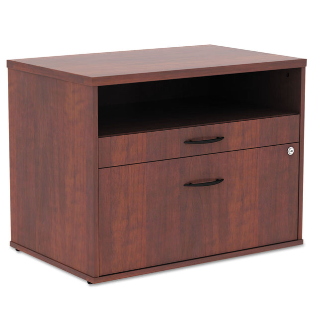 Alera Open Office Desk Series Low File Cabinet Credenza, 2-Drawer: Pencil/File, Legal/Letter, 1 Shelf,Cherry,29.5x19.13x22.88