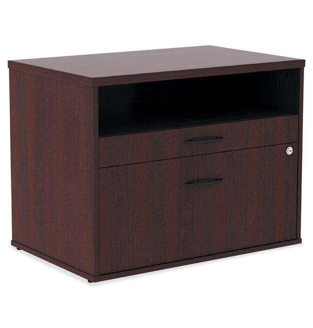 Alera Open Office Desk Series Low File Cabinet Credenza, 2-Drawer: Pencil/File,Legal/Letter,1 Shelf,Mahogany,29.5x19.13x22.88