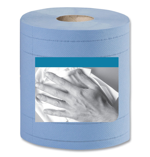 Industrial Paper Wiper, 4-Ply, 11 x 15.75, Unscented, Blue, 375 Wipes/Roll, 2 Rolls/Carton