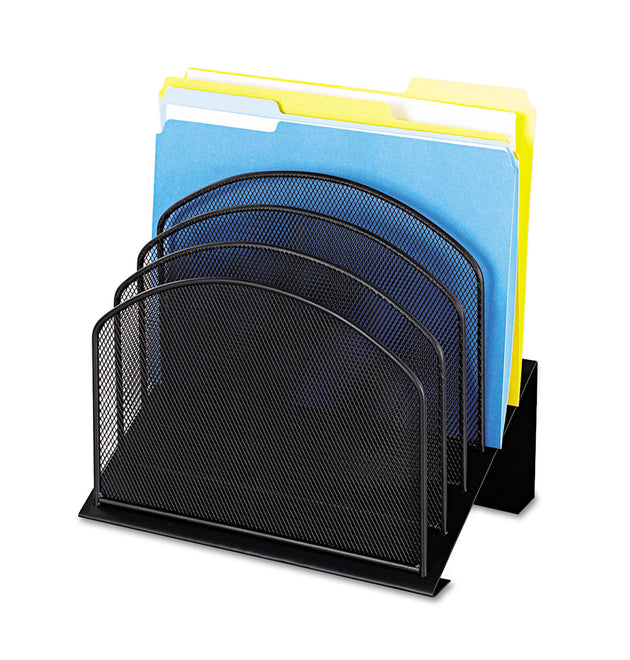 Onyx Mesh Desk Organizer with Tiered Sections, 5 Sections, Letter to Legal Size Files, 11.25