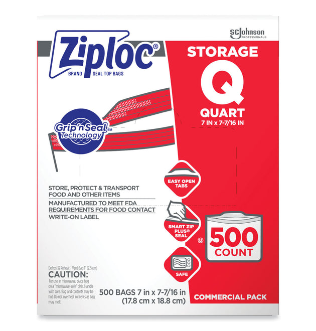 Double Zipper Storage Bags, 1 qt, 1.75 mil, 7