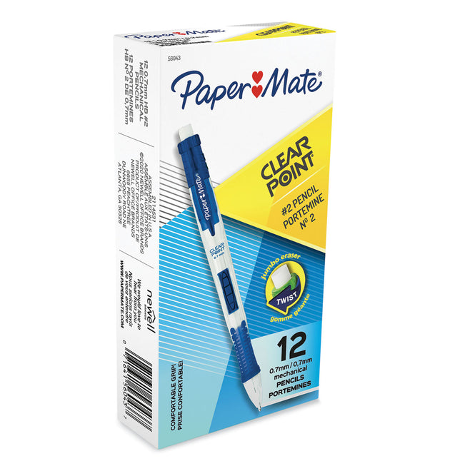 Clear Point Mechanical Pencil, 0.7 mm, HB (#2), Black Lead, Blue Barrel