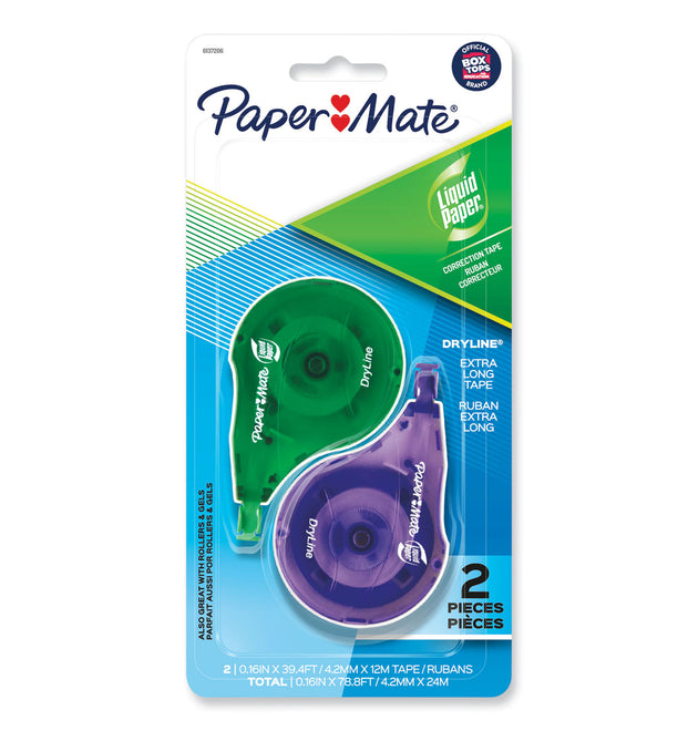 DryLine Correction Tape, Non-Refillable, Green/Purple Applicators, 0.17