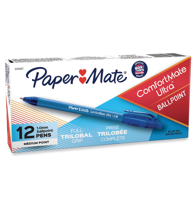 ComfortMate Ultra Ballpoint Pen, Retractable, Medium 1 mm, Blue Ink, Blue Barrel, Dozen