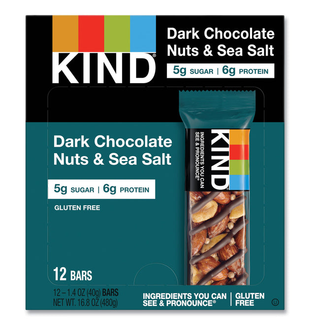 Nuts and Spices Bar, Dark Chocolate Nuts and Sea Salt, 1.4 oz, 12/Box