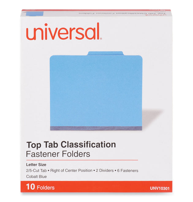 Pressboard Classification Folders, Letter, Six-Section, Cobalt Blue, 10/Box