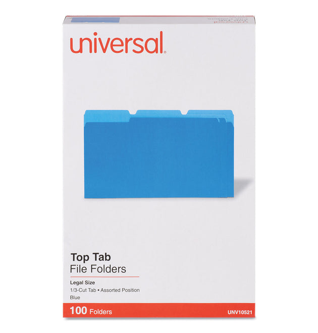 Deluxe Colored Top Tab File Folders, 1/3-Cut Tabs: Assorted, Legal Size, Blue/Light Blue, 100/Box