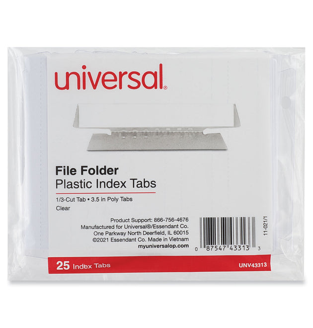 Hanging File Folder Plastic Index Tabs, 1/3-Cut, Clear, 3.7