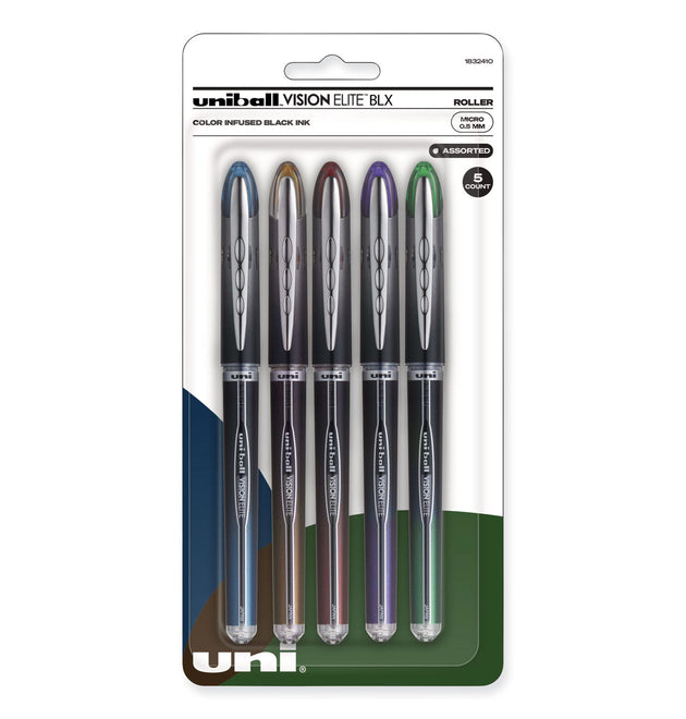 VISION ELITE BLX Series Hybrid Gel Pen, Stick, Fine 0.5 mm, Assorted Ink and Barrel Colors, 5/Pack