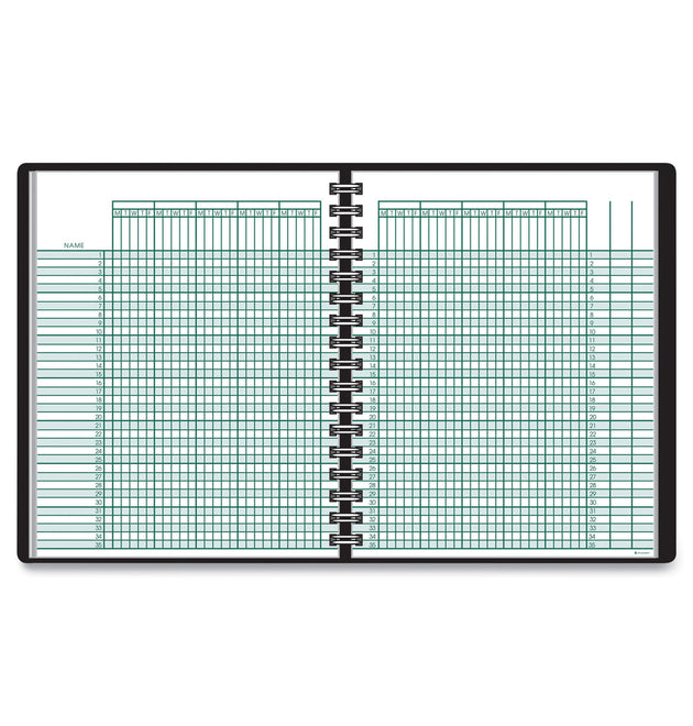 Undated Class Record Book, Nine to 10 Week Term: Two-Page Spread (35 Students), 10.88 x 8.25, Black Cover