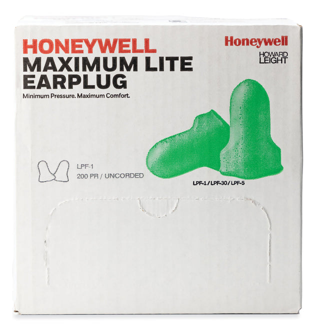 MAXIMUM Lite Single-Use Earplugs, Cordless, 30NRR, Green, 200 Pairs