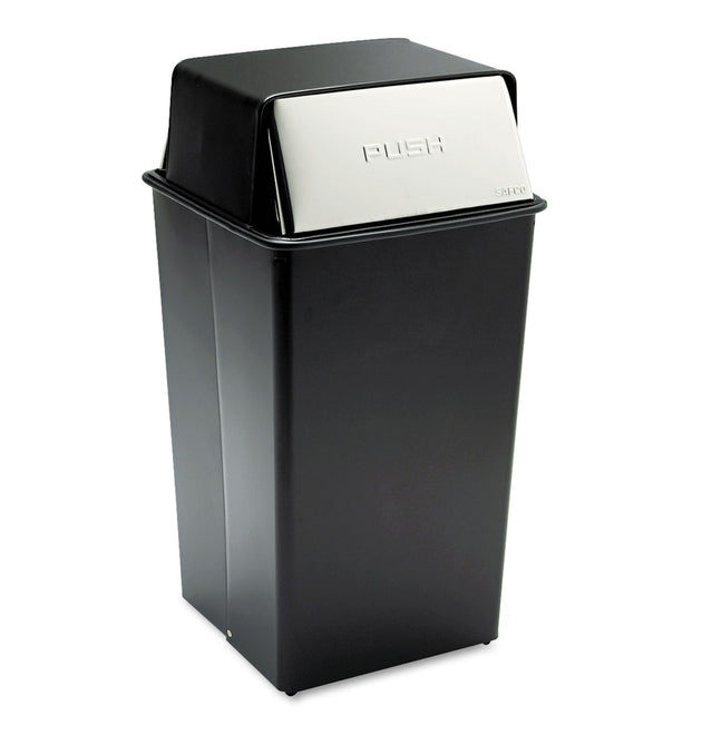 Reflections Push Top Square Receptacle, 36 gal, Steel, Black/Chrome