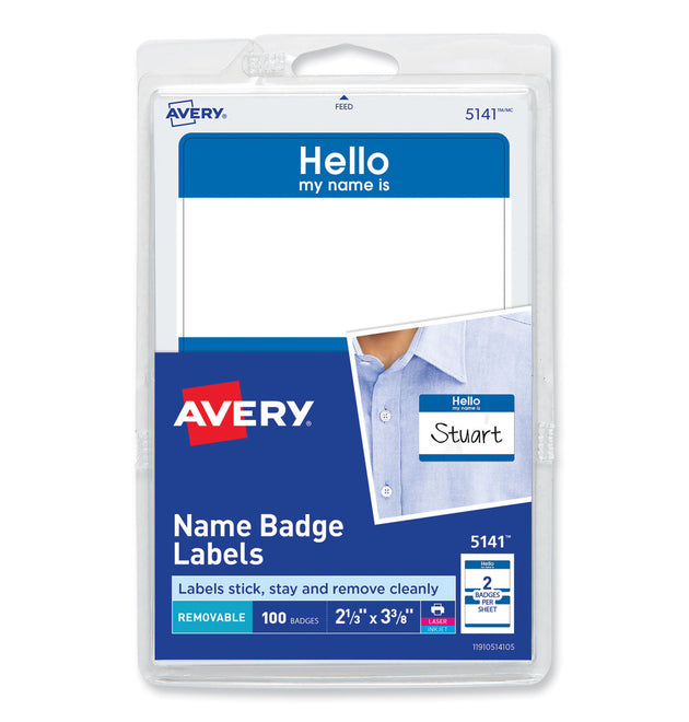 Printable Adhesive Name Badges, 3.38 x 2.33, Blue 