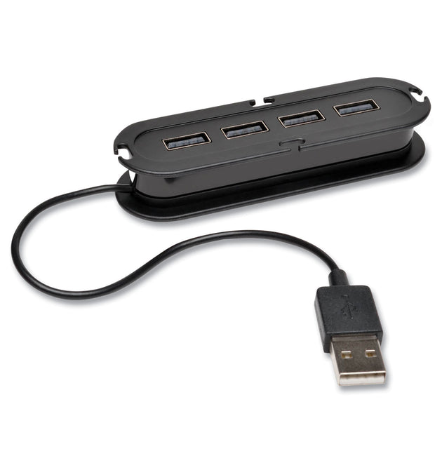 USB 2.0 Ultra-Mini Compact Hub with Power Adapter, 4 Ports, Black