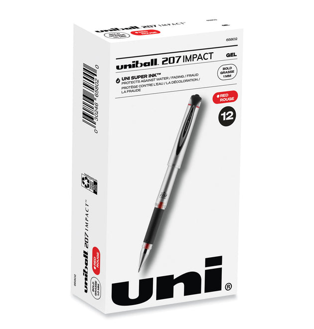 207 Impact Gel Pen, Stick, Bold 1 mm, Red Ink, Silver/Black/Red Barrel