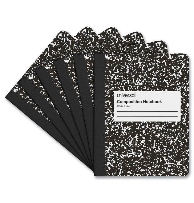 Composition Book, Wide/Legal Rule, Black Marble Cover, (100) 9.75 x 7.5 Sheets, 6/Pack