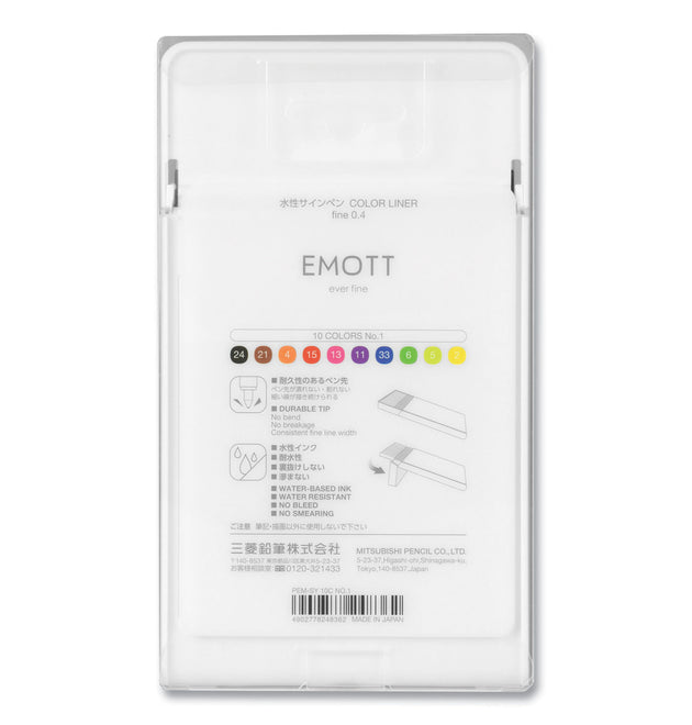 EMOTT Porous Point Pen, Stick, Fine 0.4 mm, Assorted Ink Colors, White Barrel, 10/Pack