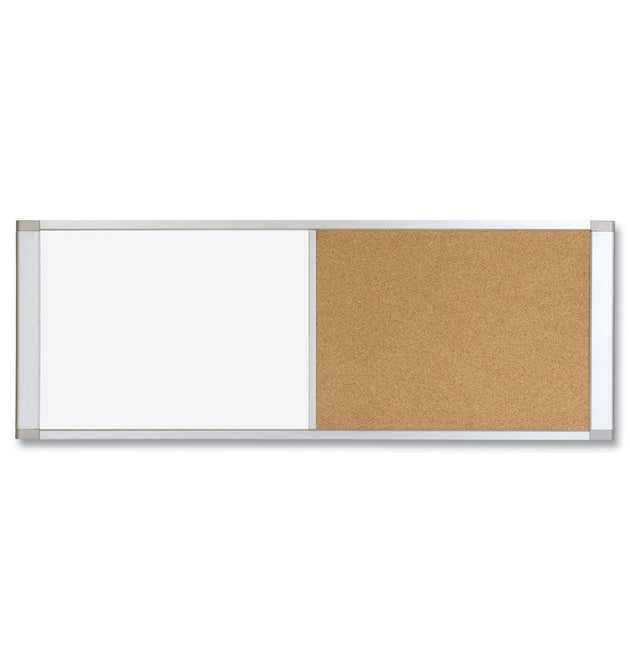 Combo Cubicle Workstation Dry Erase/Cork Board, 36 x 18, Tan/White Surface, Aluminum Frame