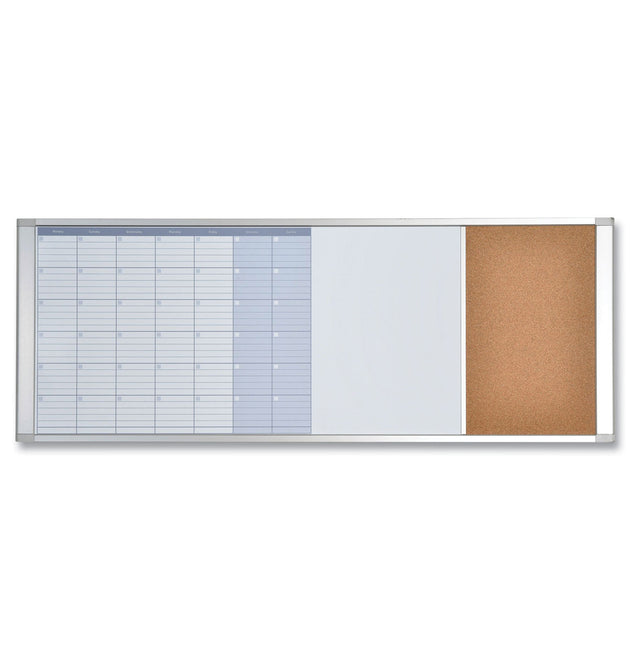 Magnetic Calendar Combo Board, 48 x 18, White Surface, Aluminum Frame