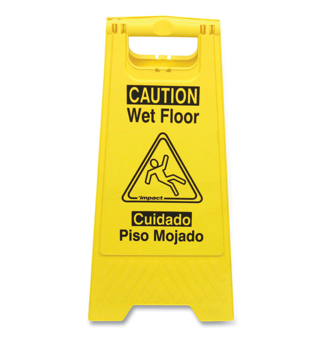 Bilingual Yellow Wet Floor Sign, 12.05 x 1.55 x 24.3