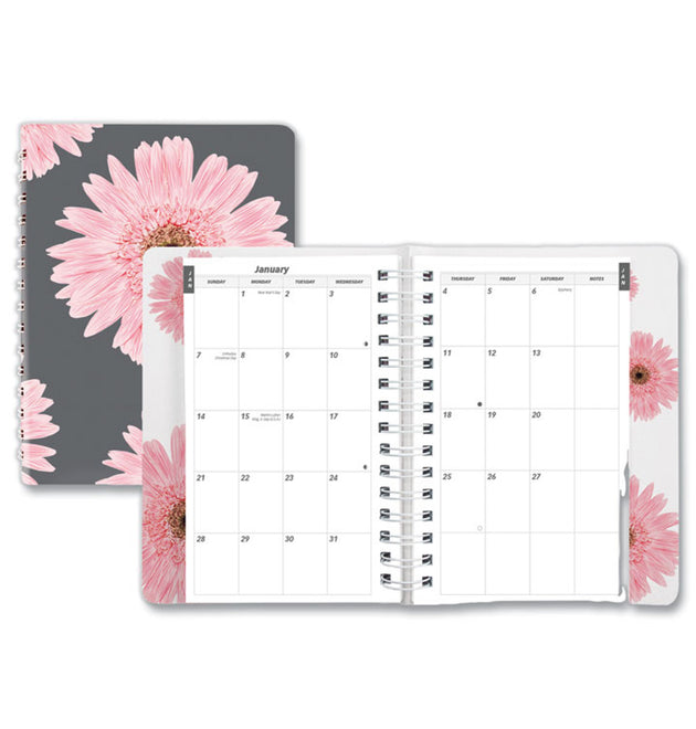 Pink Ribbon Essential Daily Appointment Book, Daisy Artwork, 8 x 5, Navy/Gray/Pink Cover, 12-Month (Jan to Dec): 2024